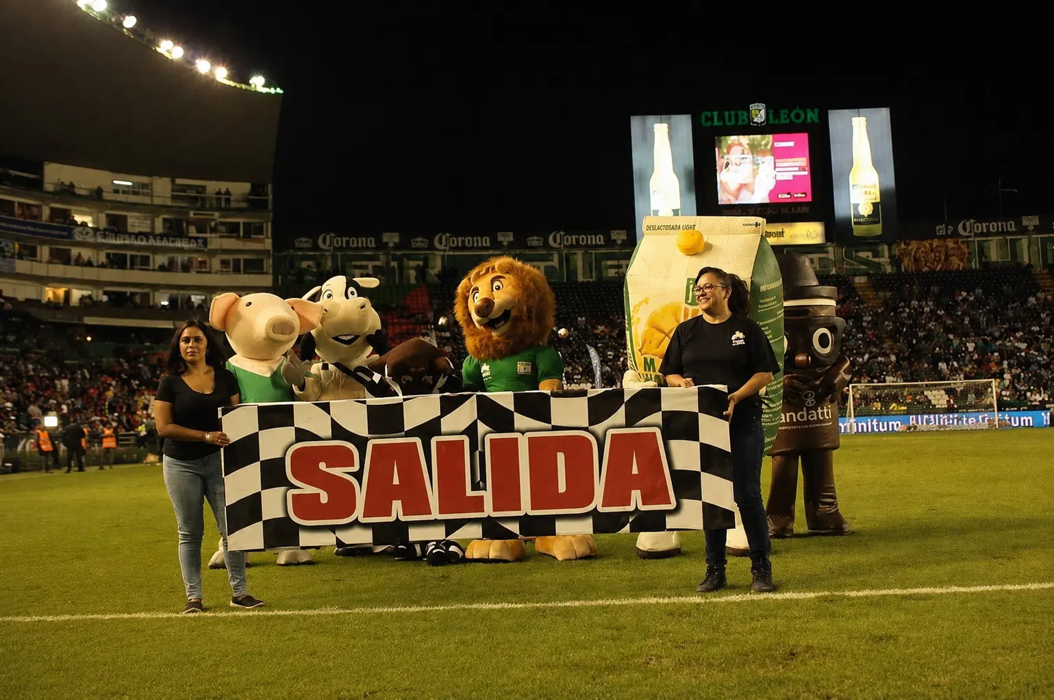 Activación con personajes y mascotas dentro de un estadio